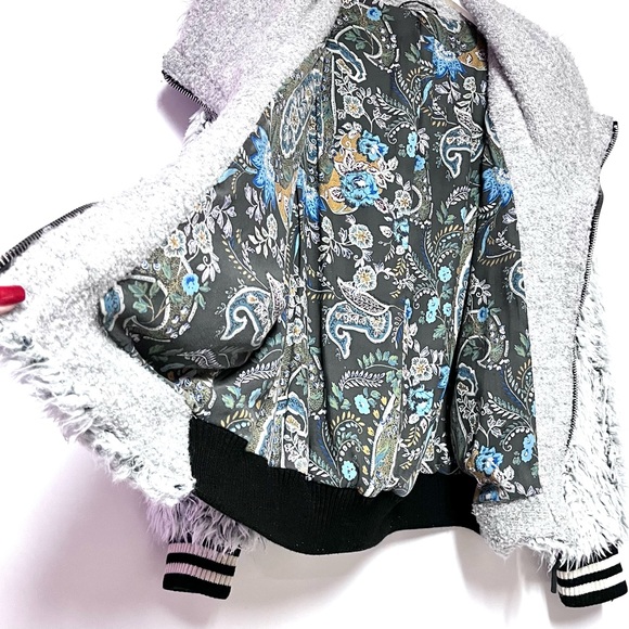 Free People Fluffy Dolman Jacket Faux Fur Varsity Hooded Oversized SZ XS/S Cozy - Picture 7 of 15